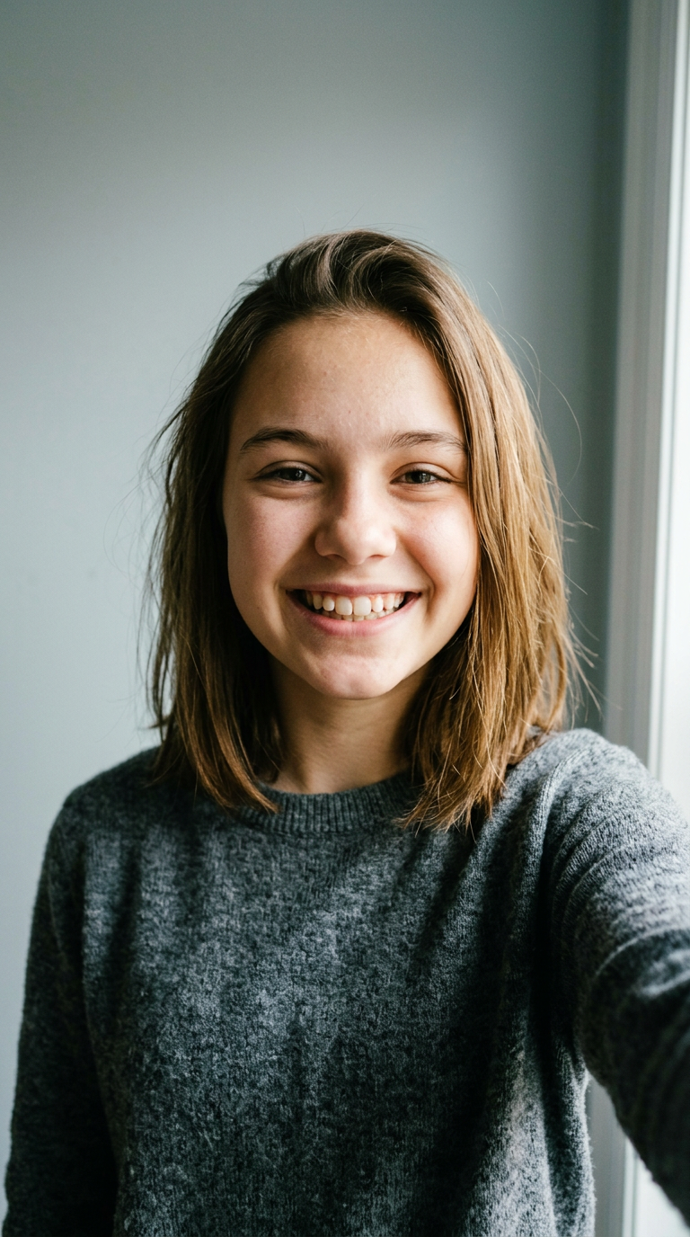 Example of a smiling, front-facing selfie